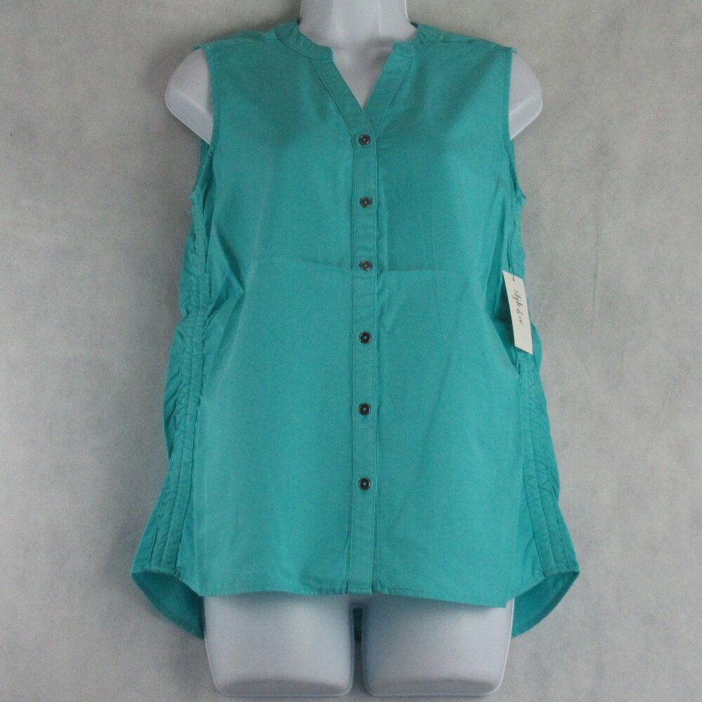 Style & Co. Women's Sleeveless Button-Front Blouse, Freshwater Blue